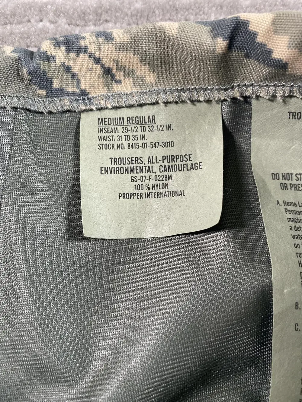 Propper APECS Pants Mens 34x30 Green ABU Camo Cargo Ankle Zip Nylon Military